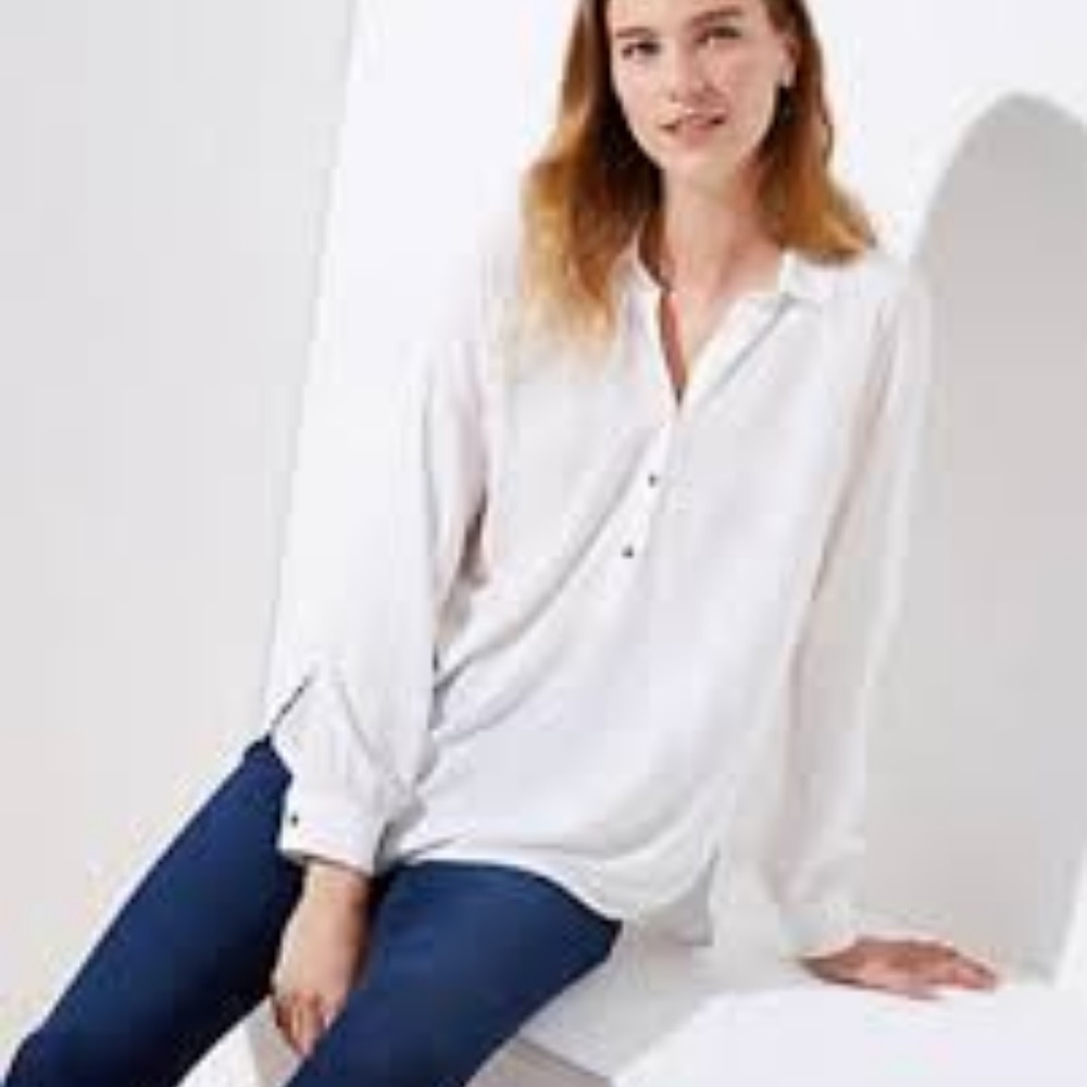 LOFT COLLARED HENLEY BLOUSE - NWT